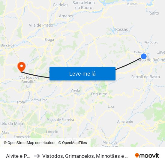 Alvite e Passos to Viatodos, Grimancelos, Minhotães e Monte de Fralães map