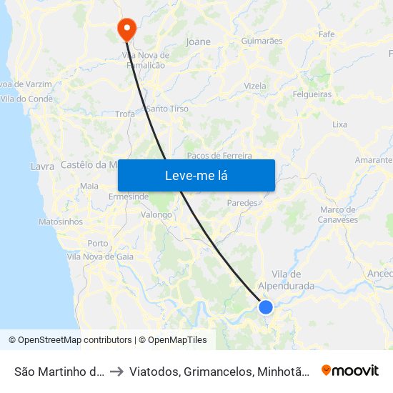 São Martinho de Sardoura to Viatodos, Grimancelos, Minhotães e Monte de Fralães map