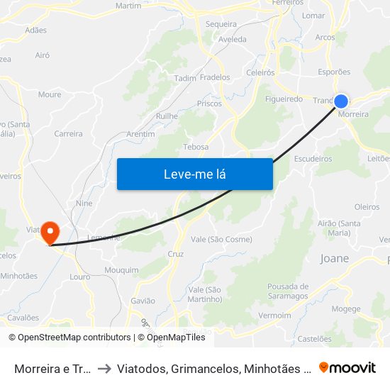 Morreira e Trandeiras to Viatodos, Grimancelos, Minhotães e Monte de Fralães map