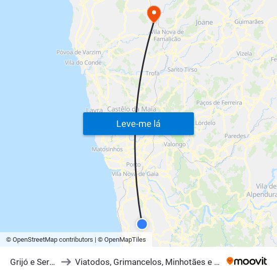 Grijó e Sermonde to Viatodos, Grimancelos, Minhotães e Monte de Fralães map