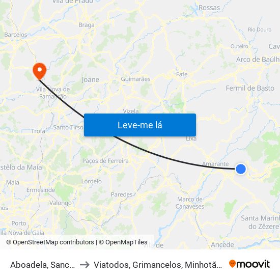 Aboadela, Sanche e Várzea to Viatodos, Grimancelos, Minhotães e Monte de Fralães map