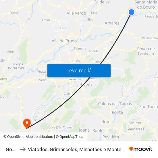 Goães to Viatodos, Grimancelos, Minhotães e Monte de Fralães map