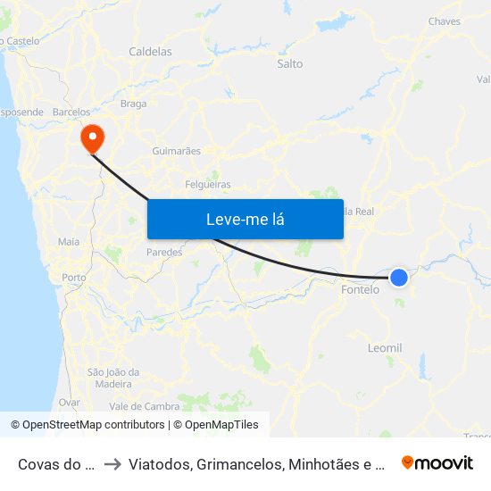 Covas do Douro to Viatodos, Grimancelos, Minhotães e Monte de Fralães map