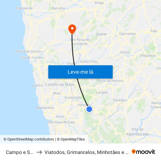 Campo e Sobrado to Viatodos, Grimancelos, Minhotães e Monte de Fralães map