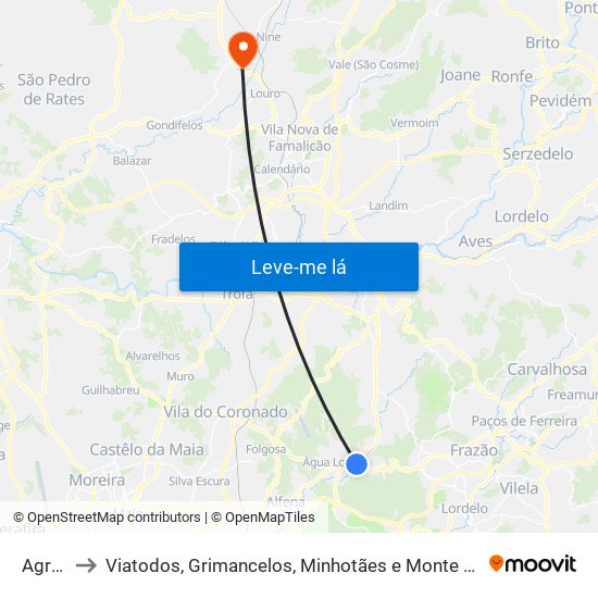 Agrela to Viatodos, Grimancelos, Minhotães e Monte de Fralães map