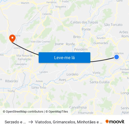 Serzedo e Calvos to Viatodos, Grimancelos, Minhotães e Monte de Fralães map