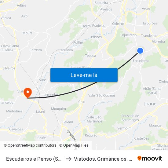 Escudeiros e Penso (Santo Estêvão e São Vicente) to Viatodos, Grimancelos, Minhotães e Monte de Fralães map