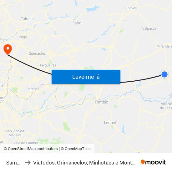 Samões to Viatodos, Grimancelos, Minhotães e Monte de Fralães map
