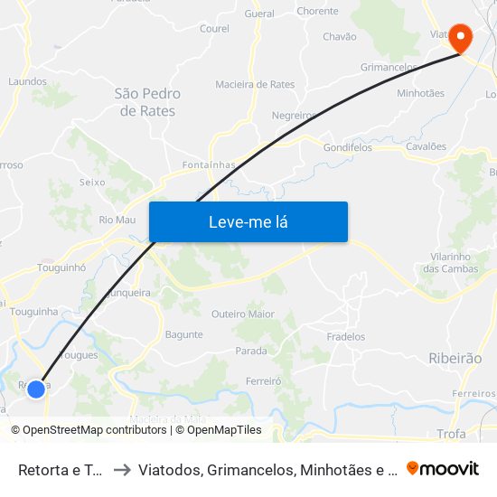 Retorta e Tougues to Viatodos, Grimancelos, Minhotães e Monte de Fralães map