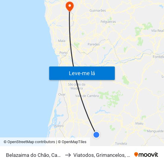 Belazaima do Chão, Castanheira do Vouga e Agadão to Viatodos, Grimancelos, Minhotães e Monte de Fralães map