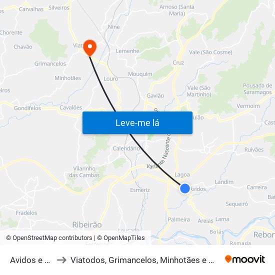 Avidos e Lagoa to Viatodos, Grimancelos, Minhotães e Monte de Fralães map