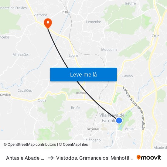 Antas e Abade de Vermoim to Viatodos, Grimancelos, Minhotães e Monte de Fralães map