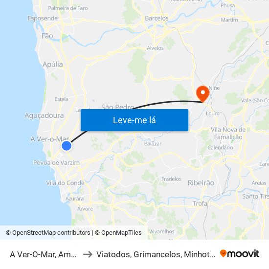 A Ver-O-Mar, Amorim e Terroso to Viatodos, Grimancelos, Minhotães e Monte de Fralães map