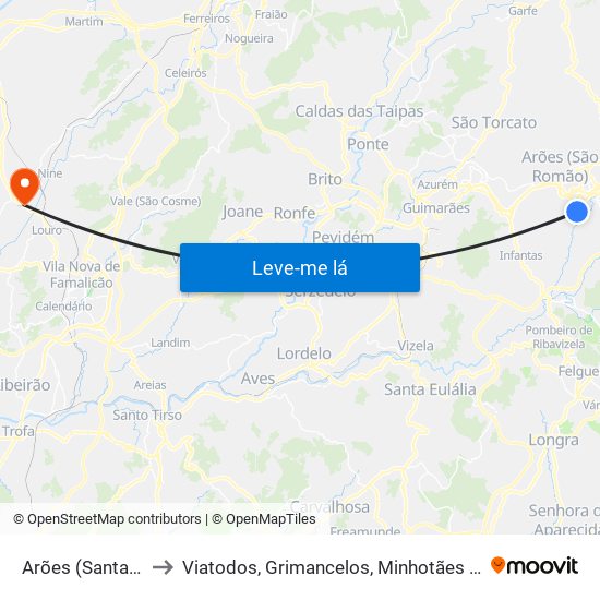 Arões (Santa Cristina) to Viatodos, Grimancelos, Minhotães e Monte de Fralães map