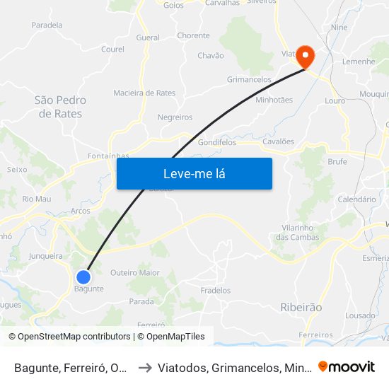Bagunte, Ferreiró, Outeiro Maior e Parada to Viatodos, Grimancelos, Minhotães e Monte de Fralães map