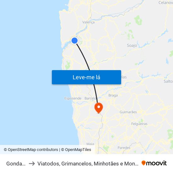 Gondarém to Viatodos, Grimancelos, Minhotães e Monte de Fralães map