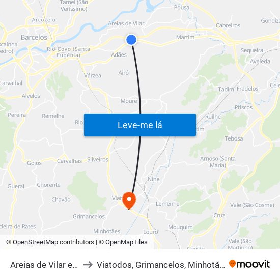 Areias de Vilar e Encourados to Viatodos, Grimancelos, Minhotães e Monte de Fralães map