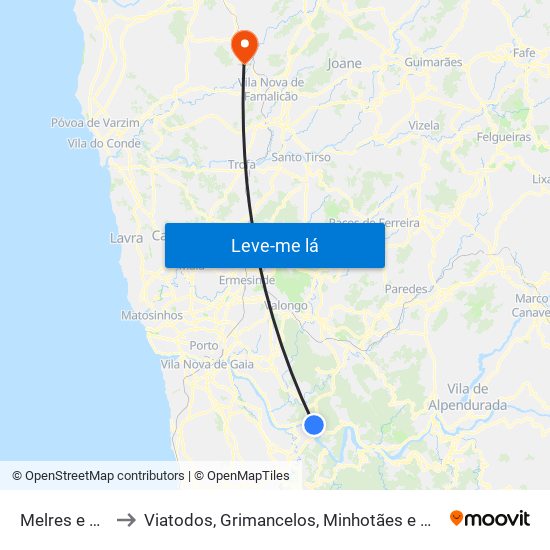 Melres e Medas to Viatodos, Grimancelos, Minhotães e Monte de Fralães map