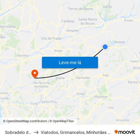 Sobradelo da Goma to Viatodos, Grimancelos, Minhotães e Monte de Fralães map