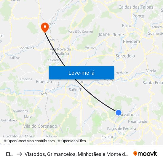 Eiriz to Viatodos, Grimancelos, Minhotães e Monte de Fralães map