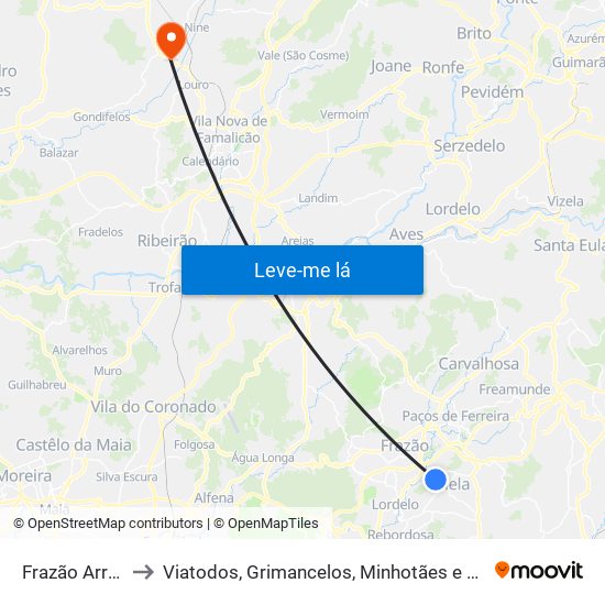 Frazão Arreigada to Viatodos, Grimancelos, Minhotães e Monte de Fralães map