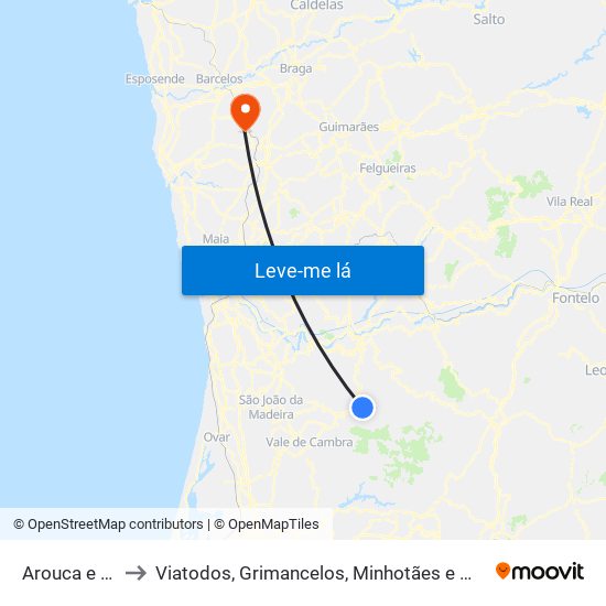 Arouca e Burgo to Viatodos, Grimancelos, Minhotães e Monte de Fralães map