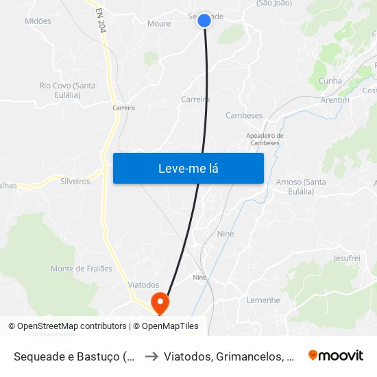 Sequeade e Bastuço (São João e Santo Estêvão) to Viatodos, Grimancelos, Minhotães e Monte de Fralães map