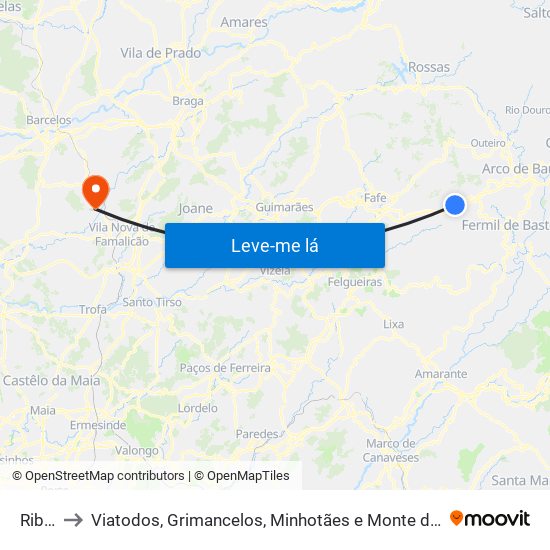 Ribas to Viatodos, Grimancelos, Minhotães e Monte de Fralães map