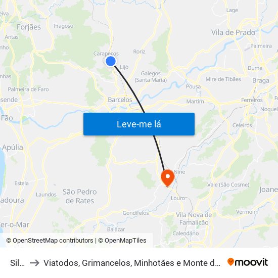 Silva to Viatodos, Grimancelos, Minhotães e Monte de Fralães map