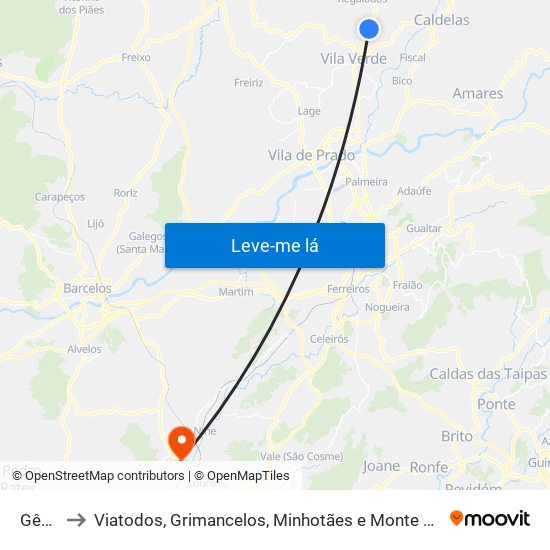 Gême to Viatodos, Grimancelos, Minhotães e Monte de Fralães map