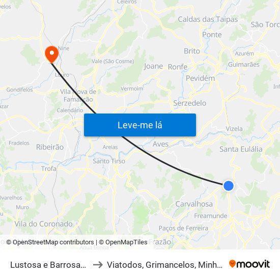 Lustosa e Barrosas (Santo Estêvão) to Viatodos, Grimancelos, Minhotães e Monte de Fralães map