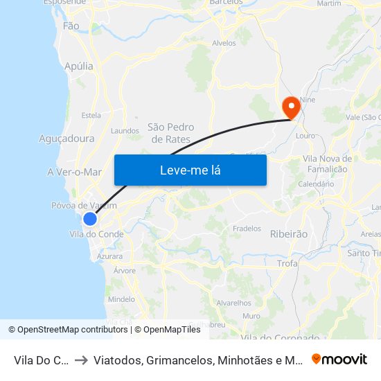 Vila Do Conde to Viatodos, Grimancelos, Minhotães e Monte de Fralães map
