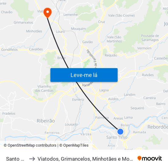 Santo Tirso to Viatodos, Grimancelos, Minhotães e Monte de Fralães map