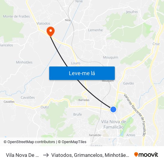 Vila Nova De Famalicão to Viatodos, Grimancelos, Minhotães e Monte de Fralães map