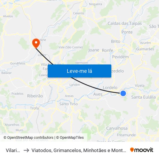 Vilarinho to Viatodos, Grimancelos, Minhotães e Monte de Fralães map