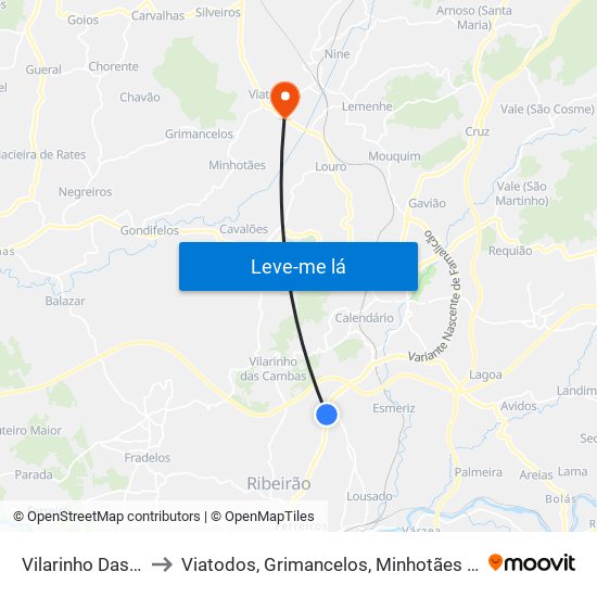 Vilarinho Das Cambas to Viatodos, Grimancelos, Minhotães e Monte de Fralães map