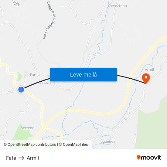 Fafe to Armil map