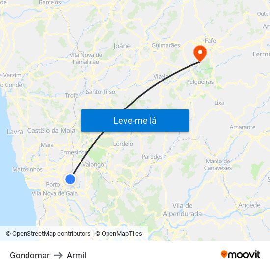 Gondomar to Armil map