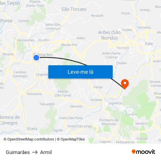 Guimarães to Armil map