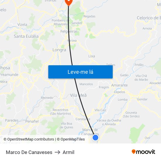 Marco De Canaveses to Armil map