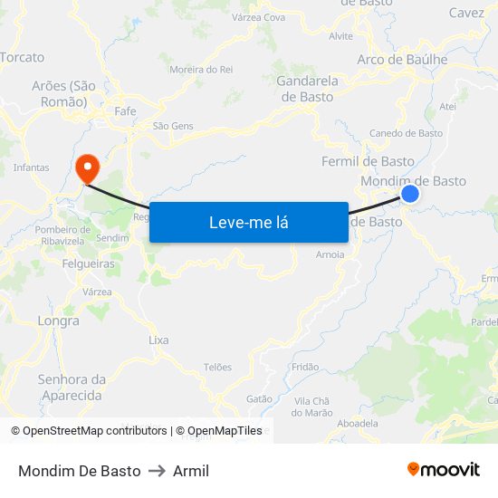 Mondim De Basto to Armil map