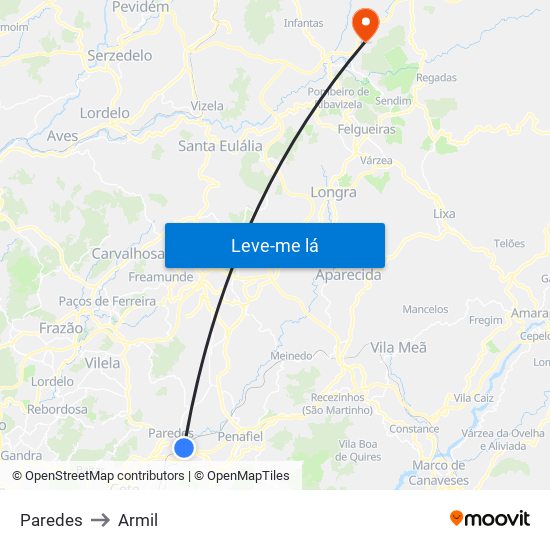 Paredes to Armil map