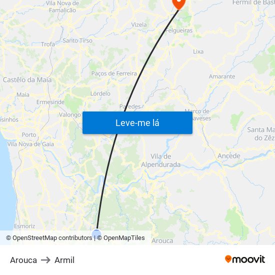 Arouca to Armil map