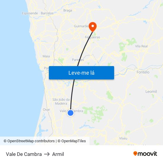 Vale De Cambra to Armil map