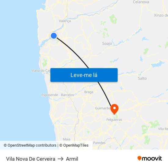 Vila Nova De Cerveira to Armil map