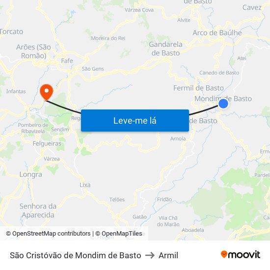 São Cristóvão de Mondim de Basto to Armil map