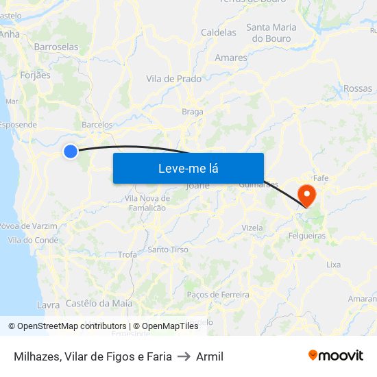 Milhazes, Vilar de Figos e Faria to Armil map