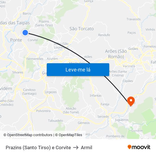 Prazins (Santo Tirso) e Corvite to Armil map