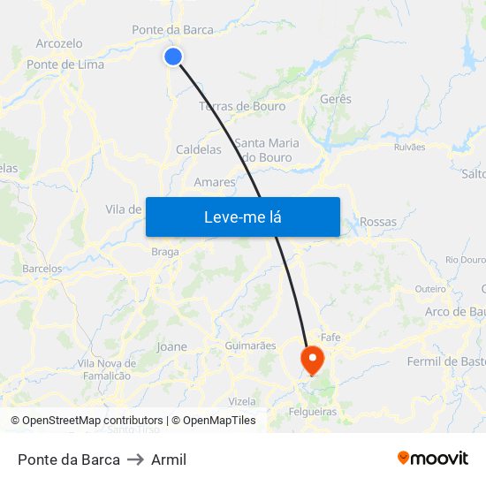 Ponte da Barca to Armil map