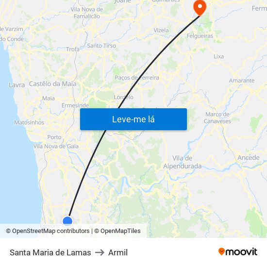 Santa Maria de Lamas to Armil map